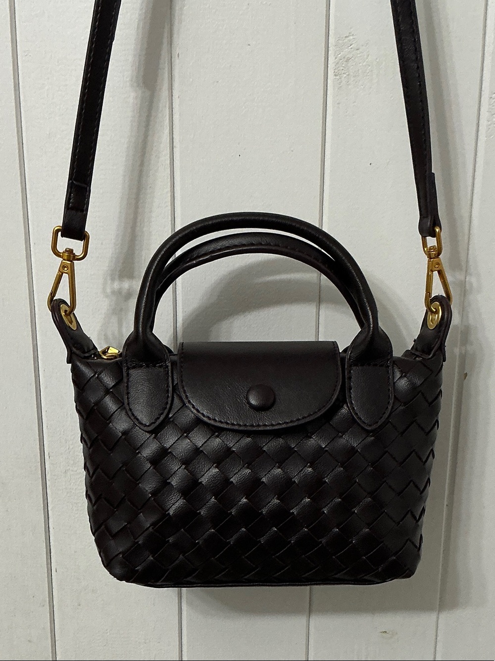 Hot fall colour! Eggplant/Plum Woven Crossbody Satchel with Top Handle